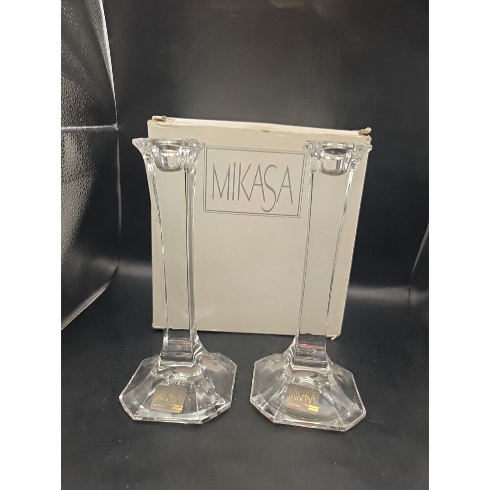 Vintage Mikasa Hyde Park Pair Crystal Candle Holders Candle Sticks 7"